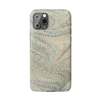 Marbled VIntage Design, Italian Feather Phone Case, Green Hues, Mint, Beige, Neutrals, Slim Phone Cases, IPHONE16 and all sizes