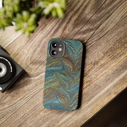 Blue and Green Italian Marbled Swirl Design, Italy Feather Phone Case, Multi-Color, Slim Phone Cases, Case-Mate IPHONE16 and all sizes