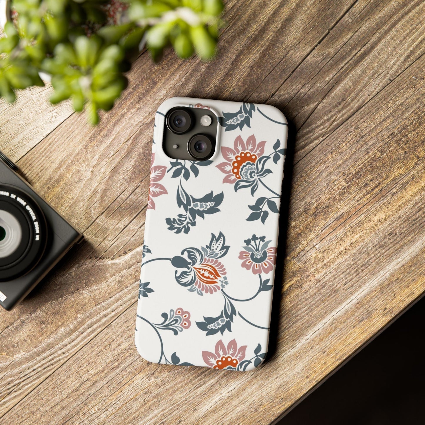 Pink and Green Flower Pattern, Floral Slim Phone Cases, Case-Mate IPHONE16 and all sizes