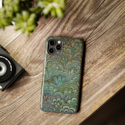 Deep Green Peacock Italian Marbled Design, Italy Feather Phone Case, Multi-Color, Slim Phone Cases, Case-Mate IPHONE16 and all sizes