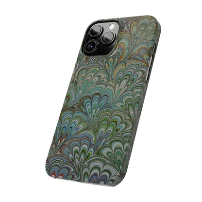 Deep Green Peacock Italian Marbled Design, Italy Feather Phone Case, Multi-Color, Slim Phone Cases, Case-Mate IPHONE16 and all sizes