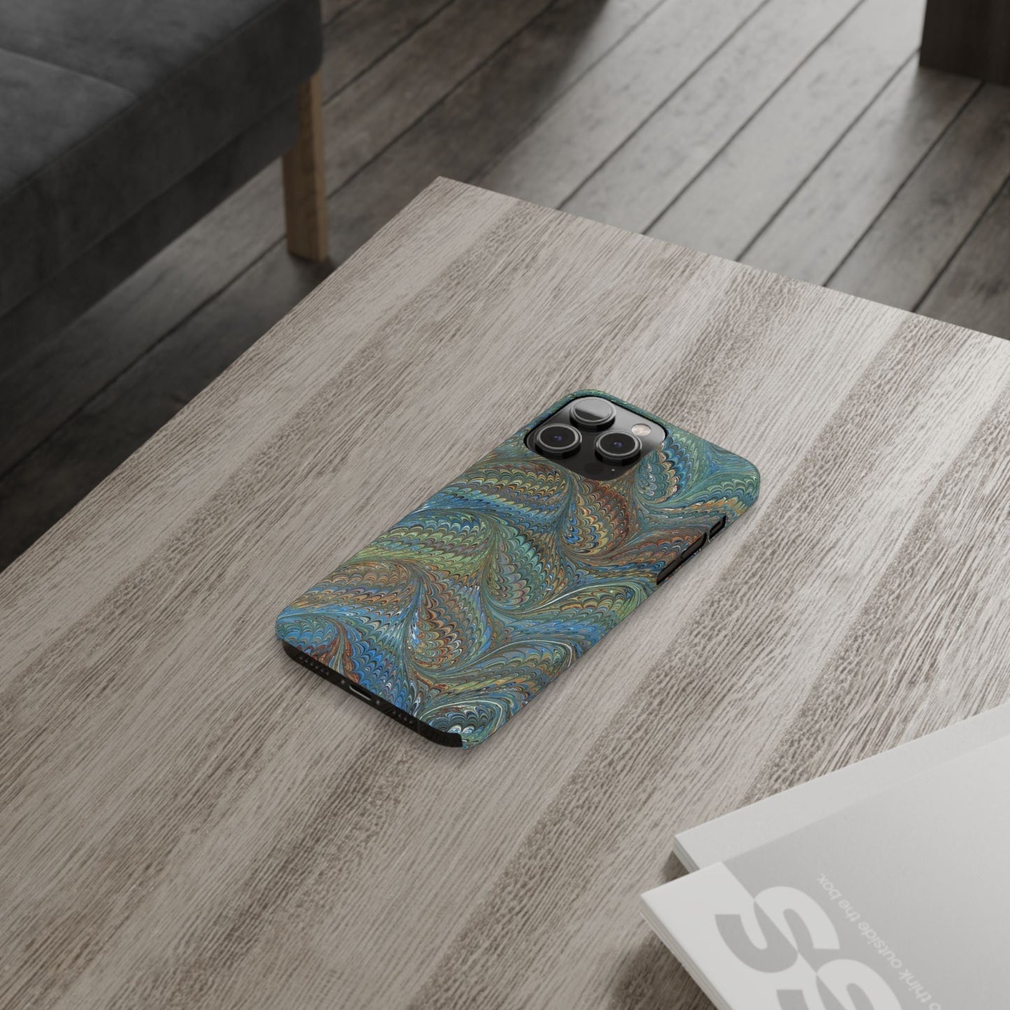 Blue and Green Italian Marbled Swirl Design, Italy Feather Phone Case, Multi-Color, Slim Phone Cases, Case-Mate IPHONE16 and all sizes