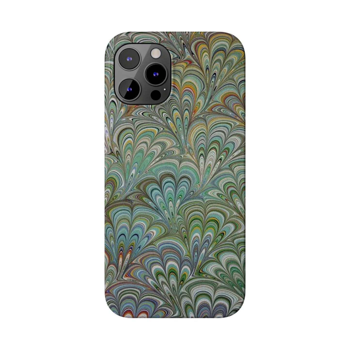 Deep Green Peacock Italian Marbled Design, Italy Feather Phone Case, Multi-Color, Slim Phone Cases, Case-Mate IPHONE16 and all sizes