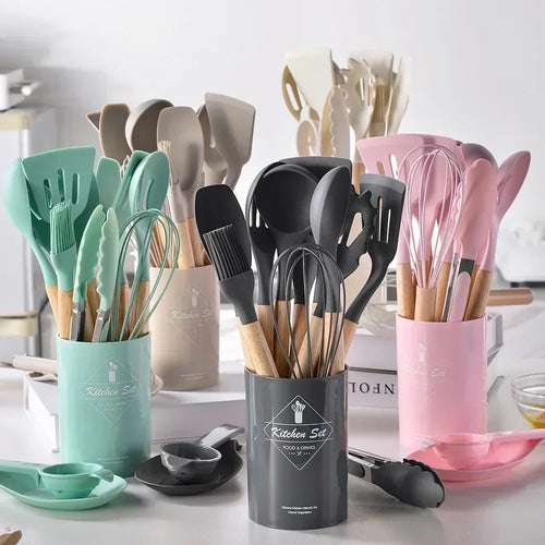 12-Piece Silicone Kitchen Utensil Set – Non-Stick Cooking Tools with Measuring Spoons